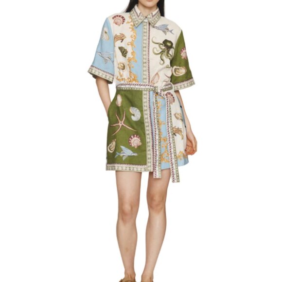 Alemais Bath House Multicolored Mini Linen Shirt Dress